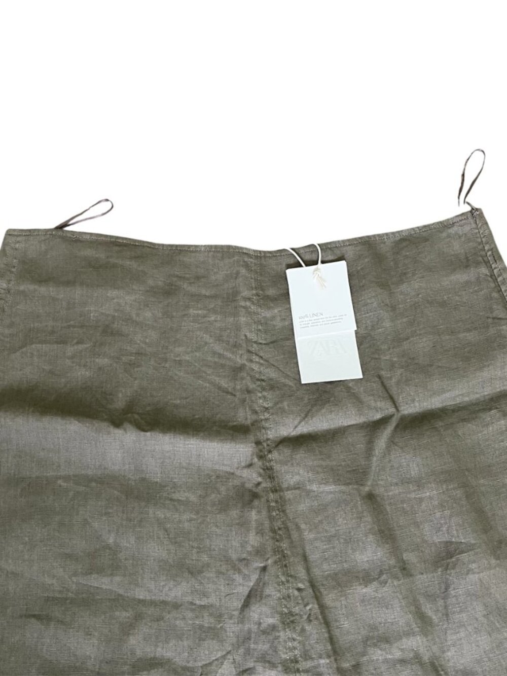 Zara ZW Collection 100% Linen Midi Skirt Mink A-Line Hidden Zip NWT Large Summer - Picture 3 of 6